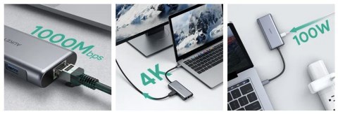 CB-C75 aluminiowy Hub USB-C | 6w1 | RJ45 Ethernet 10/100/1000Mbps | 3xUSB 3.1 | HDMI 4k@30Hz | USB-C Power Delivery 100W CB-C75 aluminiowy Hub USB-C | 6w1 | RJ45 Ethernet 10/100/1000Mbps | 3xUSB 3.1 | HDMI 4k@30Hz | USB-C Power Delivery 100W
