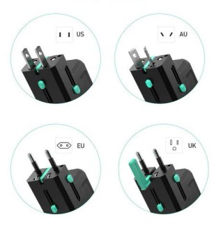 PA-TA06 uniwersalny podróżny adapter sieciowy 1xUSB-C PowerDelivery + 1xUSB-A Quick Charge | pasuje w ponad 150 krajach