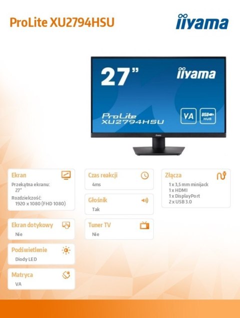 Monitor 27 cali XU2794HSU-B1 VA,FHD,HDMI,DP,USB3.0
