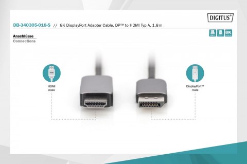 Kabel adapter DisplayPort - HDMI 8K 60Hz DP/HDMI M/M 1,8m