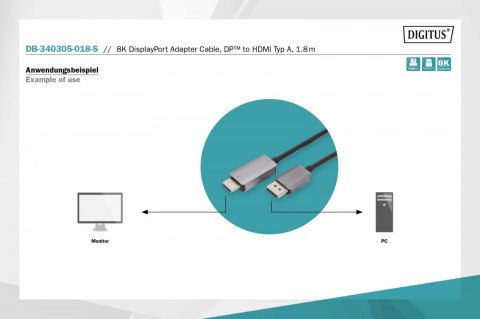 Kabel adapter DisplayPort - HDMI 8K 60Hz DP/HDMI M/M 1,8m