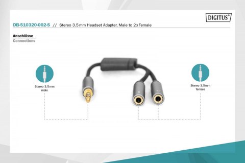 Kabel adapter headset Mini Jack 3,5mm/2x 3,5mm Mini Jack M/Ż nylon 0,2m Kabel adapter headset Mini Jack 3,5mm/2x 3,5mm Mini Jack M/Ż nylon 0,2m