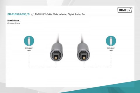 Kabel audio optyczny Toslink 2.2mm/Toslink 2.2mm M/M aluminium, 3m Kabel audio optyczny Toslink 2.2mm/Toslink 2.2mm M/M aluminium, 3m