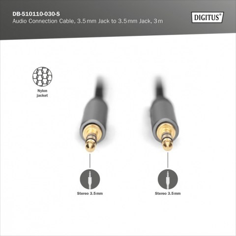 Kabel połączeniowy audio MiniJack Stereo Typ 3.5mm/3.5mm M/M nylon 3m Kabel połączeniowy audio MiniJack Stereo Typ 3.5mm/3.5mm M/M nylon 3m