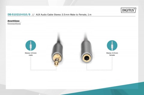 Kabel przedłużający audio MiniJack Stereo Typ 3.5mm/3.5mm M/Ż nylon 1m