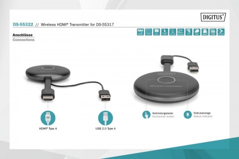 Przedłużacz/Extender HDMI bezprzewodowy 50m 1080p 60Hz 5GHz do DS-55317 (nadajnik)