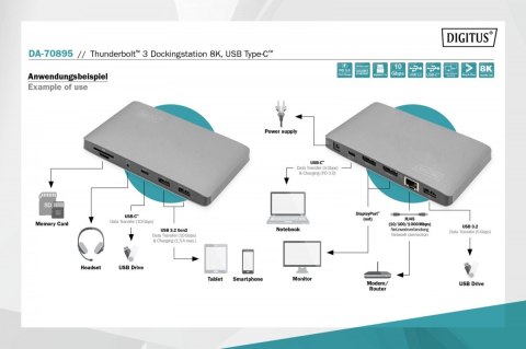 Stacja dokująca USB-C 11-portów z Thunderbolt 3, 8K 30Hz, PD 3.0, RJ45, Aluminiowa Stacja dokująca USB-C 11-portów z Thunderbolt 3, 8K 30Hz, PD 3.0, RJ45, Aluminiowa