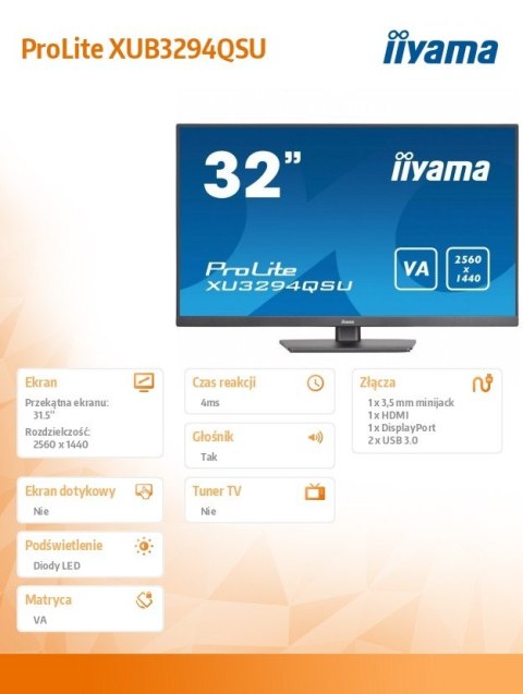 Monitor 31.5 cala XU3294QSU-B1 VA,WQHD,HDMI,DP,USB 3.0,2x2W Monitor 31.5 cala XU3294QSU-B1 VA,WQHD,HDMI,DP,USB 3.0,2x2W