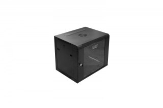 Szafa krosowa wisząca 19 cali 9U rack 600x450, drzwi szyba, niedzielona, złożona, nośność 60kg Czarna