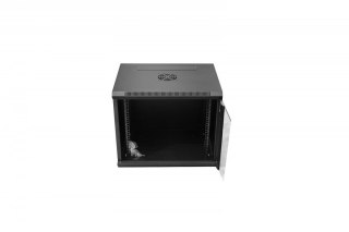 Szafa krosowa wisząca 19 cali 9U rack 600x450, drzwi szyba, niedzielona, złożona, nośność 60kg Czarna