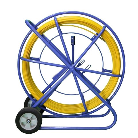 Pilot z włókna szklanego FRP do przeciągania kabli, 11mm, 100m, z kółkami, żółty Pilot z włókna szklanego FRP do przeciągania kabli, 11mm, 100m, z kółkami, żółty