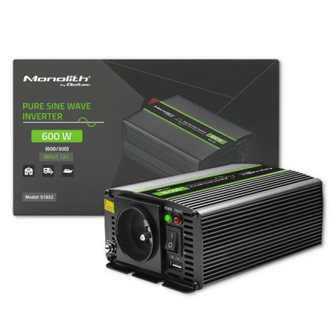 Przetwornica napięcia Monolith | 300W | 600W | 12V na 230V | Czysty Sinus Przetwornica napięcia Monolith | 300W | 600W | 12V na 230V | Czysty Sinus