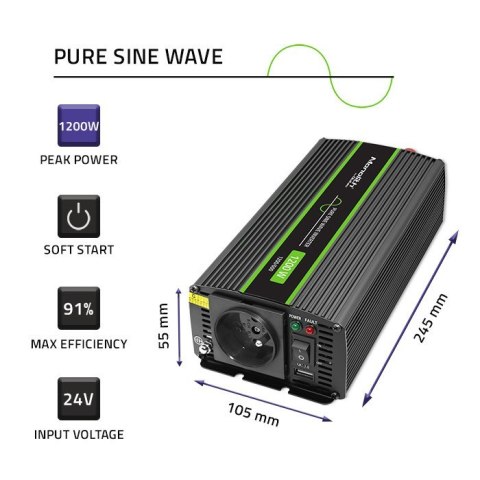 Przetwornica napięcia Monolith | 600W | 1200W | 24V na 230V | Czysty Sinus Przetwornica napięcia Monolith | 600W | 1200W | 24V na 230V | Czysty Sinus