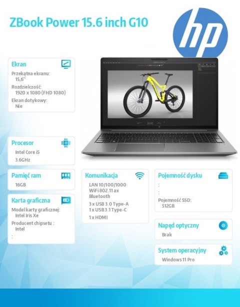 Mobilna stacja robocza ZBook Power G10/W11P i5-13600H/512/16 865R2EA Mobilna stacja robocza ZBook Power G10/W11P i5-13600H/512/16 865R2EA