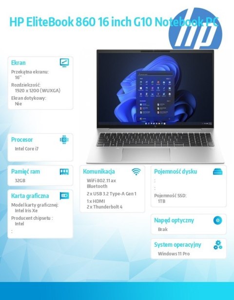 Notebook EliteBook 860 G10 i7-1355U 1TB/32GB/W11P/16.0 81A10EA Notebook EliteBook 860 G10 i7-1355U 1TB/32GB/W11P/16.0 81A10EA