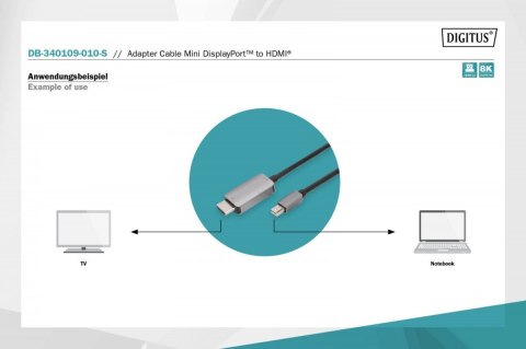 Kabel adapter miniDisplayPort 1.4 - HDMI 8K 60Hz miniDP/HDMI M/M 1m