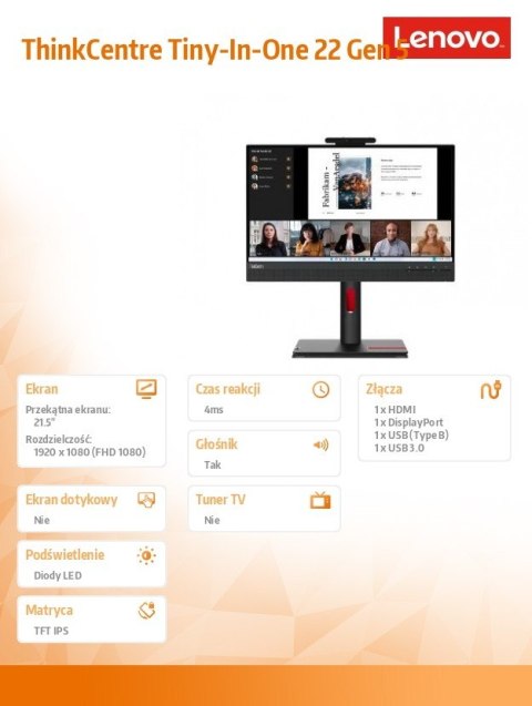 Monitor 21.5 cala ThinkCentre Tiny-in-One 22Gen5 WLED 12N8GAT1EU Monitor 21.5 cala ThinkCentre Tiny-in-One 22Gen5 WLED 12N8GAT1EU