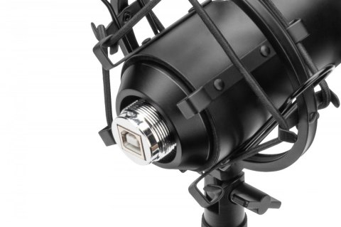 Mikrofon pojemnościowy USB, metalowy, statyw z gwintem 3/8 cala z kablem USB 1,5m, Czarny Mikrofon pojemnościowy USB, metalowy, statyw z gwintem 3/8 cala z kablem USB 1,5m, Czarny