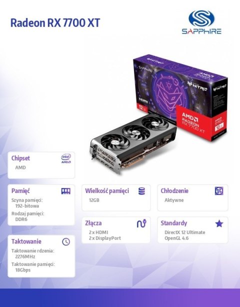 Karta graficzna Radeon RX 7700 XT NITRO+GAMING OC 12GB GDDR6 192bit 2DP Karta graficzna Radeon RX 7700 XT NITRO+GAMING OC 12GB GDDR6 192bit 2DP
