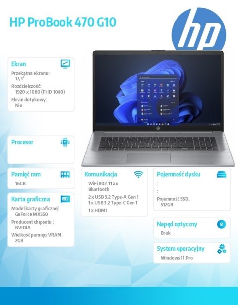 Notebook ProBook 470 G10 i5-1335U/512GB/16GB/W11P/17.3 85D59EA Notebook ProBook 470 G10 i5-1335U/512GB/16GB/W11P/17.3 85D59EA