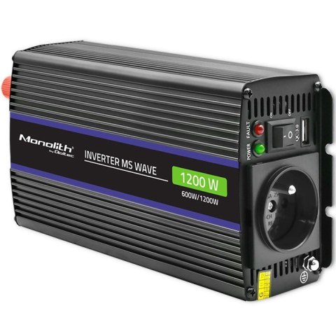 Przetwornica napięcia Monolith 1200 MS Wave | 12V na 230V | 600/1200W | USB Przetwornica napięcia Monolith 1200 MS Wave | 12V na 230V | 600/1200W | USB