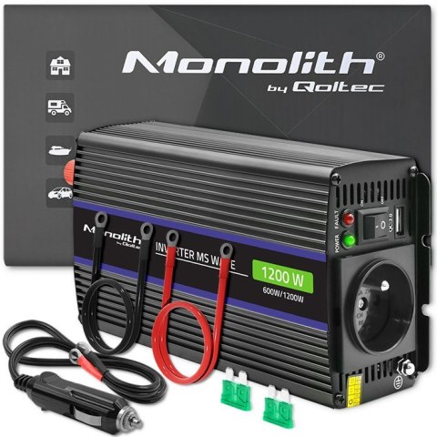 Przetwornica napięcia Monolith 1200 MS Wave | 12V na 230V | 600/1200W | USB Przetwornica napięcia Monolith 1200 MS Wave | 12V na 230V | 600/1200W | USB