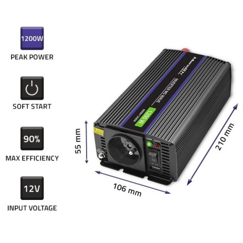 Przetwornica napięcia Monolith 1200 MS Wave | 12V na 230V | 600/1200W | USB Przetwornica napięcia Monolith 1200 MS Wave | 12V na 230V | 600/1200W | USB