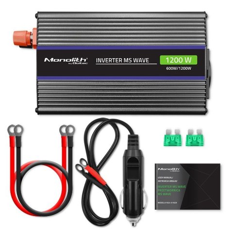 Przetwornica napięcia Monolith 1200 MS Wave | 12V na 230V | 600/1200W | USB Przetwornica napięcia Monolith 1200 MS Wave | 12V na 230V | 600/1200W | USB