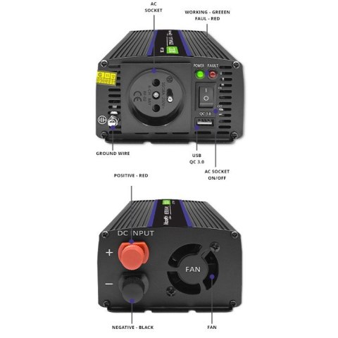 Przetwornica napięcia Monolith 1200 MS Wave | 12V na 230V | 600/1200W | USB Przetwornica napięcia Monolith 1200 MS Wave | 12V na 230V | 600/1200W | USB