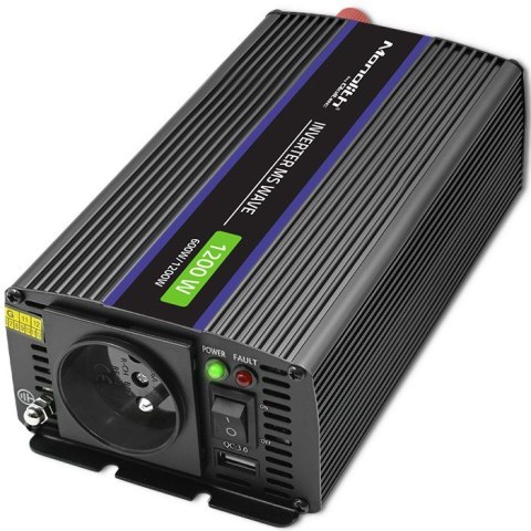 Przetwornica napięcia Monolith 1200 MS Wave | 12V na 230V | 600/1200W | USB Przetwornica napięcia Monolith 1200 MS Wave | 12V na 230V | 600/1200W | USB