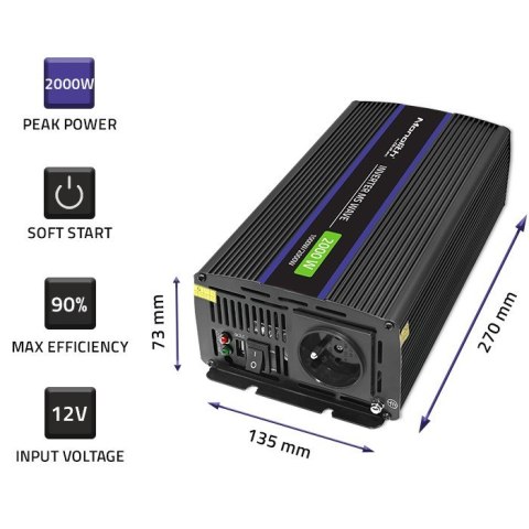 Przetwornica napięcia Monolith 2000 MS Wave | 12V na 230V | 1000/2000W | USB Przetwornica napięcia Monolith 2000 MS Wave | 12V na 230V | 1000/2000W | USB