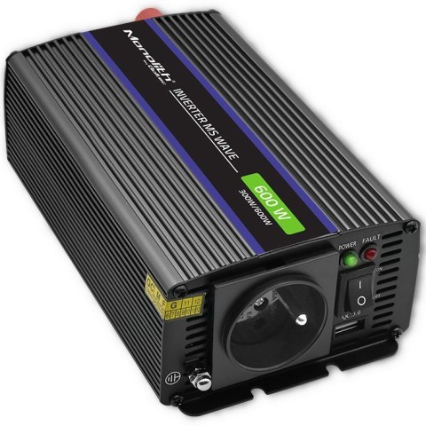 Przetwornica napięcia Monolith 600 MS Wave | 12V na 230V | 300/600W | USB Przetwornica napięcia Monolith 600 MS Wave | 12V na 230V | 300/600W | USB