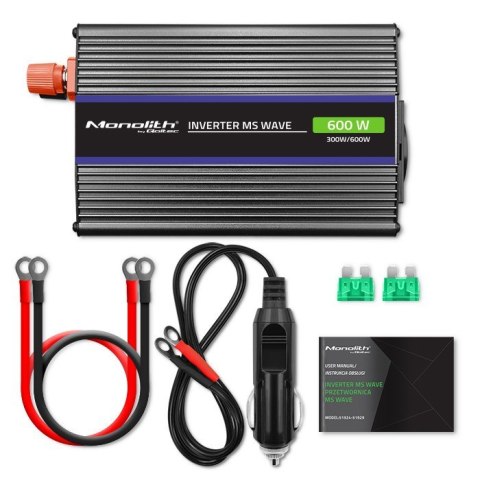 Przetwornica napięcia Monolith 600 MS Wave | 12V na 230V | 300/600W | USB Przetwornica napięcia Monolith 600 MS Wave | 12V na 230V | 300/600W | USB