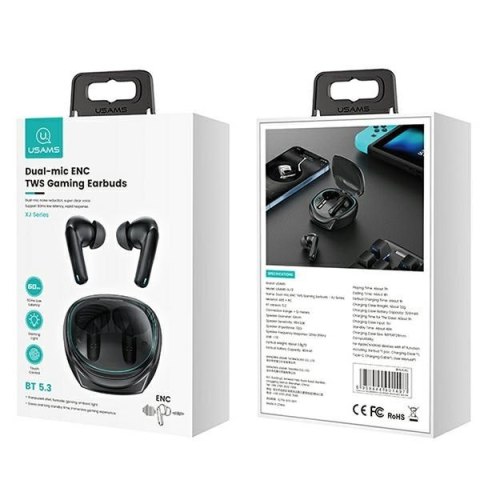 Słuchawki Bluetooth 5.3 TWS XJ13 gaming Czarne Słuchawki Bluetooth 5.3 TWS XJ13 gaming Czarne