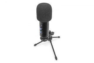 Mikrofon pojemnościowy USB, metalowy, ramię z gwintem 3/8 cala, pop filtr, z kablem USB 1,5m, Czarny