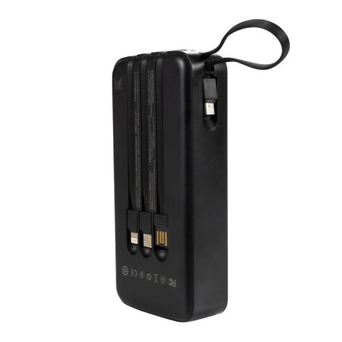 Powerbank 20000 mAh z wbudowanym kablem USB-C / Lightning / Micro USB + USB-A Czarny Powerbank 20000 mAh z wbudowanym kablem USB-C / Lightning / Micro USB + USB-A Czarny