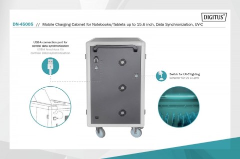 Szafa mobilna na kółkach do ładowania notebooków/tabletów do 15,6" z UV-C i synchronizacją danych