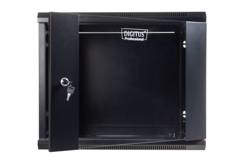 Szafa sieciowa wisząca 19 cali 9U rack 600x600, drzwi szyba, niedzielona, niezłożona, Czarna