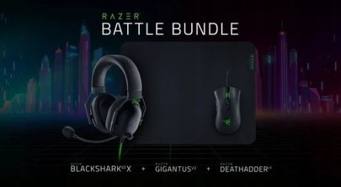 Zestaw Gamingowy Battle Bundle (Mysz DeathAdder V2 + Słuchawki Blackshark V2 X + Podkładka pod mysz Gigantus V2 M) Zestaw Gamingowy Battle Bundle (Mysz DeathAdder V2 + Słuchawki Blackshark V2 X + Podkładka pod mysz Gigantus V2 M)