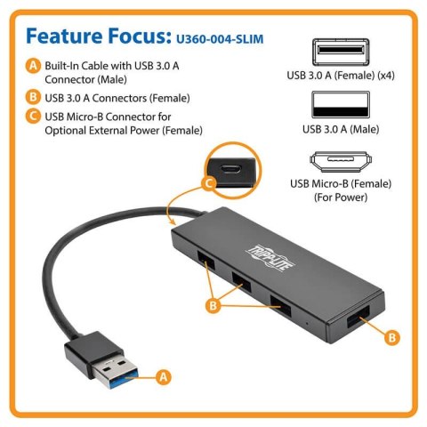 4-portowy, ultracienki, przenośny koncentrator USB 3.0 SuperSpeed U360-004-SLIM 4-portowy, ultracienki, przenośny koncentrator USB 3.0 SuperSpeed U360-004-SLIM