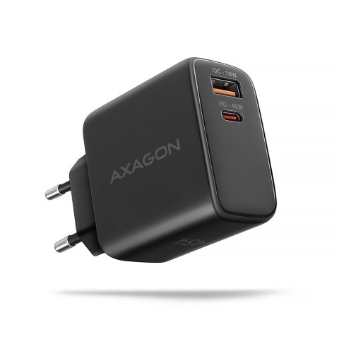 ACU-PQ45 Ładowarka sieciowa 2-port QC3.0,4.0/AFC/FCP/PPS/Apple + PD type-C, 45W, Czarna ACU-PQ45 Ładowarka sieciowa 2-port QC3.0,4.0/AFC/FCP/PPS/Apple + PD type-C, 45W, Czarna
