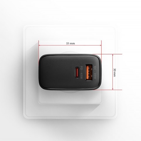 ACU-PQ45 Ładowarka sieciowa 2-port QC3.0,4.0/AFC/FCP/PPS/Apple + PD type-C, 45W, Czarna ACU-PQ45 Ładowarka sieciowa 2-port QC3.0,4.0/AFC/FCP/PPS/Apple + PD type-C, 45W, Czarna