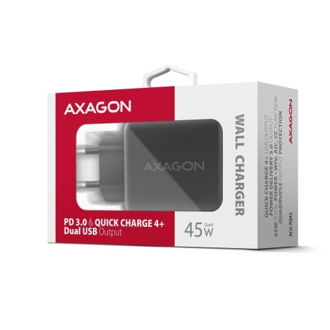 ACU-PQ45 Ładowarka sieciowa 2-port QC3.0,4.0/AFC/FCP/PPS/Apple + PD type-C, 45W, Czarna ACU-PQ45 Ładowarka sieciowa 2-port QC3.0,4.0/AFC/FCP/PPS/Apple + PD type-C, 45W, Czarna