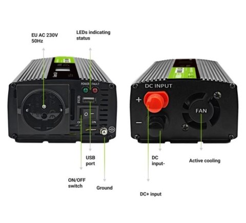 Przetwornica LCD 12V 500W/1000W Czysty sinus z wywietlaczem
