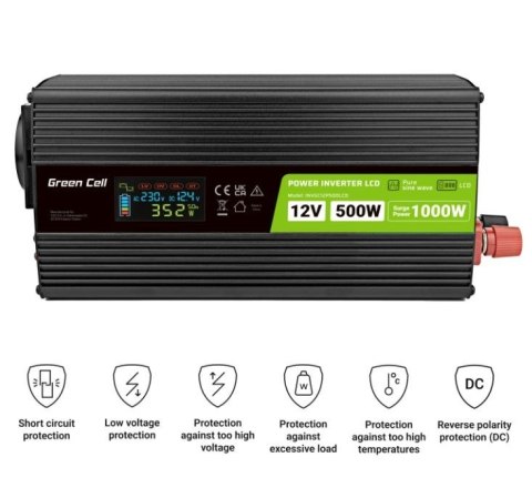 Przetwornica LCD 12V 500W/1000W Czysty sinus z wywietlaczem
