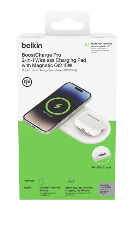 Ładowarka podwójna BoostCharge Pro Qi2 15W biała Ładowarka podwójna BoostCharge Pro Qi2 15W biała