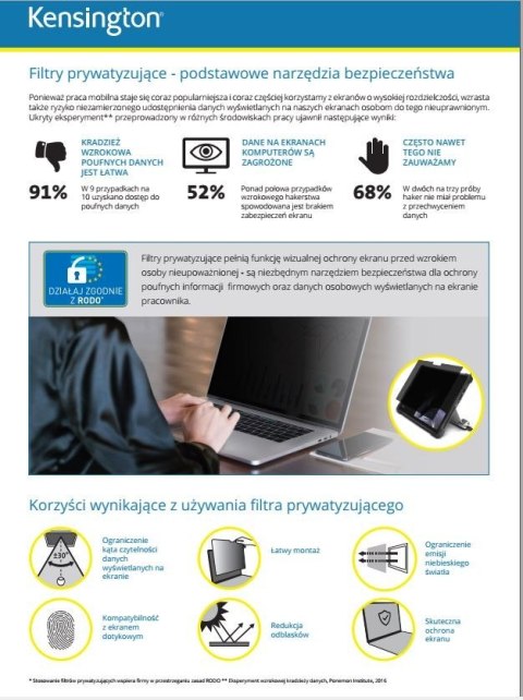 Filtr prywatyzujący 2-stronny, zdejmowany, do monitora 29 cali, 21:9 Filtr prywatyzujący 2-stronny, zdejmowany, do monitora 29 cali, 21:9