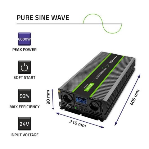 Przetwornica napięcia Monolith | 3000W | 6000W | 24V na 230V | Czysty Sinus | LCD Przetwornica napięcia Monolith | 3000W | 6000W | 24V na 230V | Czysty Sinus | LCD