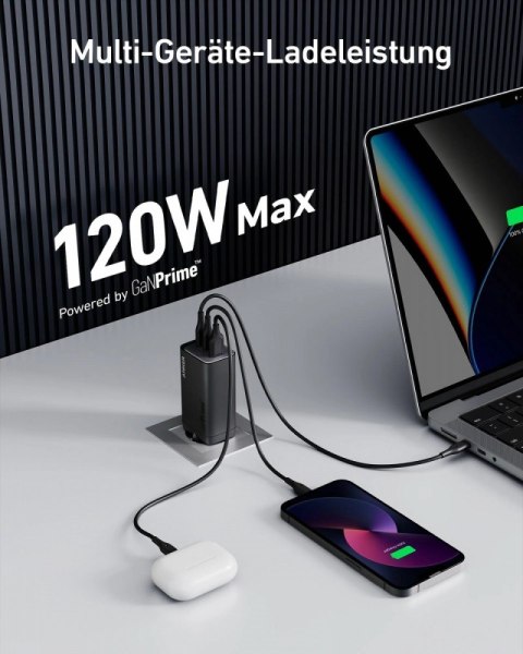 Ładowarka GaN 737 III 2xUSB-C 100 W USB-A 22.5W czarna Ładowarka GaN 737 III 2xUSB-C 100 W USB-A 22.5W czarna