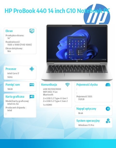 Notebook ProBook 440 G10 i7-1355U 512GB/16GB/W11P/14.0 968R1ET Notebook ProBook 440 G10 i7-1355U 512GB/16GB/W11P/14.0 968R1ET